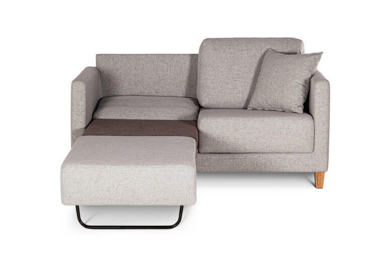 In picture: Nicole 2. left side open. Fabric: Linea 16. Leg: 1, oak.