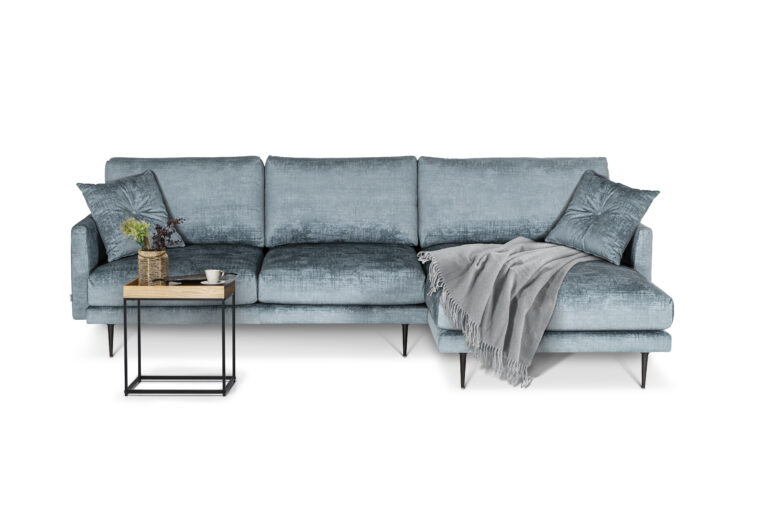 In picture: Indigo 4 DIV Right. Fabric: Chameleon 807. Leg: 15, matte black.