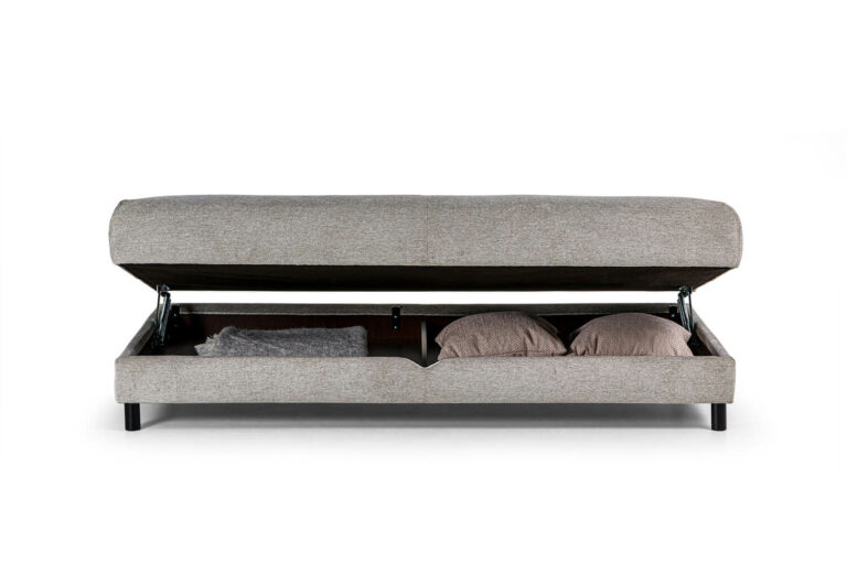 In picture: Kendo with opened bed box. Fabric: Tarim16. Leg: 116, black.